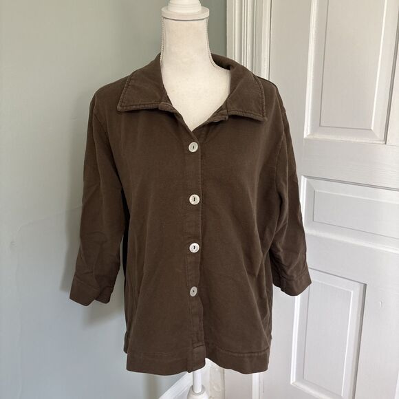 Fresh Produce Top Shirt Womens XXL Brown 3/4 Sleeve Button Beach Vacation - Picture 1 of 6
